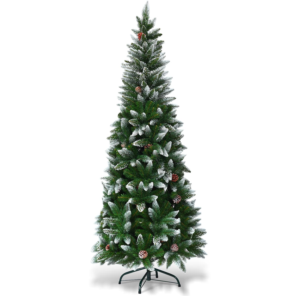 CostwayArbre de Noël Artificiel 180CM Aiguilles en PVC avec Neige 630 Branches Support Métallique pour Maison Bureau Magasins Vert