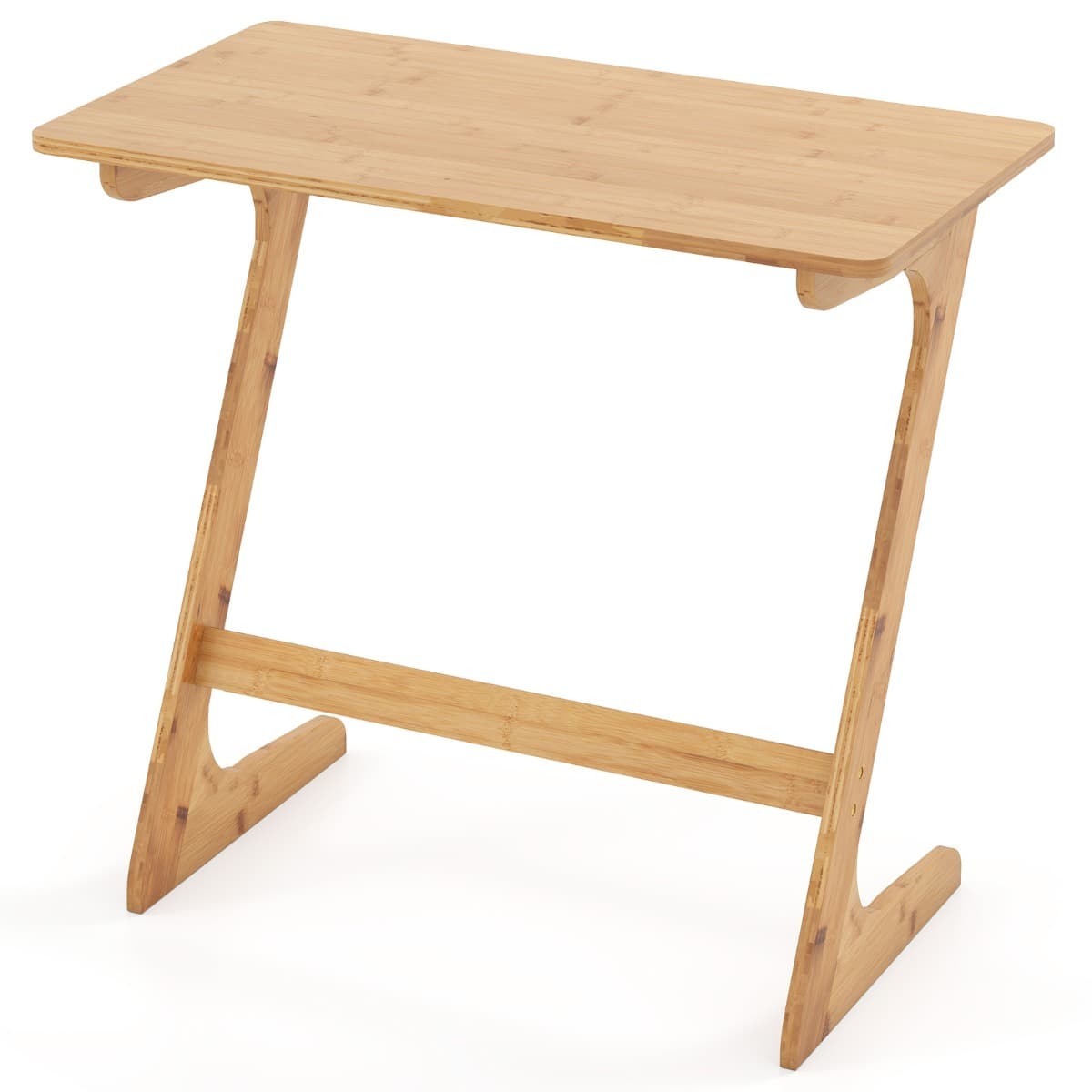 CostwayTable d'Appoint en Forme de Z Table Chevet de Canapé en Bambou Massif Économisant de l'Espace Bureau 75 X 40 X 70 CM Naturel