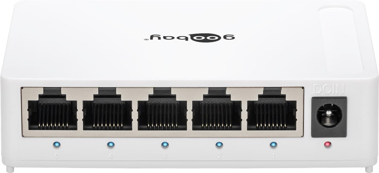 Commutateur réseau Goobay 5 ports Gigabit Ethernet - 5x prises RJ45, auto-négociation, 1000 Mbit/s
