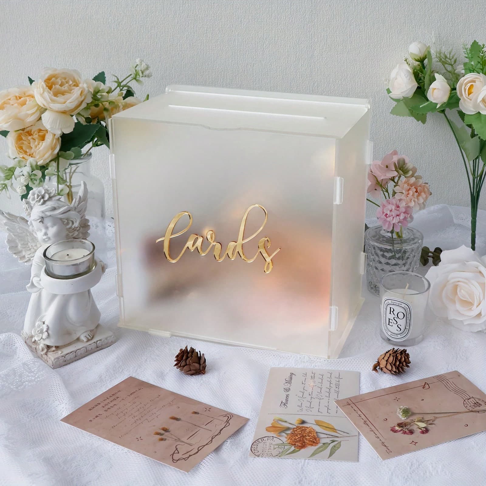 1 pièce Boîte à cartes de mariage en acrylique, boîte à cartes givrée pour la décoration de mariage pour réception, boîte dargent pour les