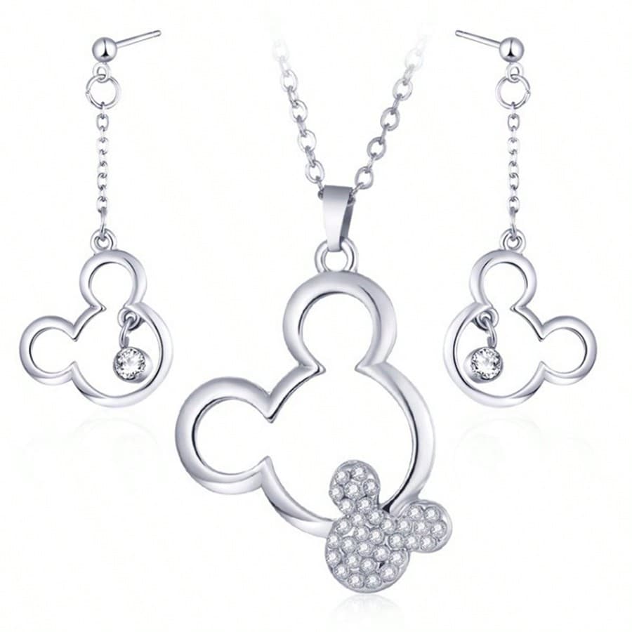 Ensemble collier et boucles doreilles en placage dargent creux à strass autorisé Disney Mickey Mouse, ensemble bijoux de fête pour femmes - 2