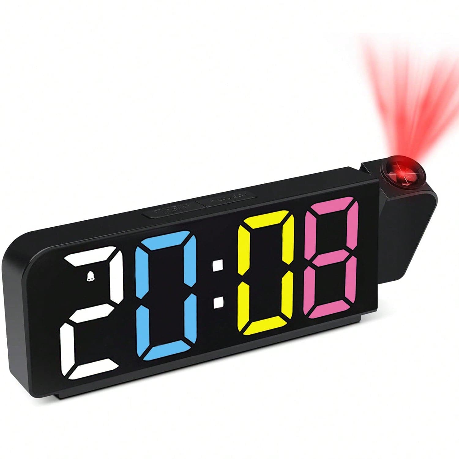 Réveil numérique de projection de table de chevet 7.9'' avec horloge à LED colorée, projecteur rotatif à 180°, luminosité réglable,