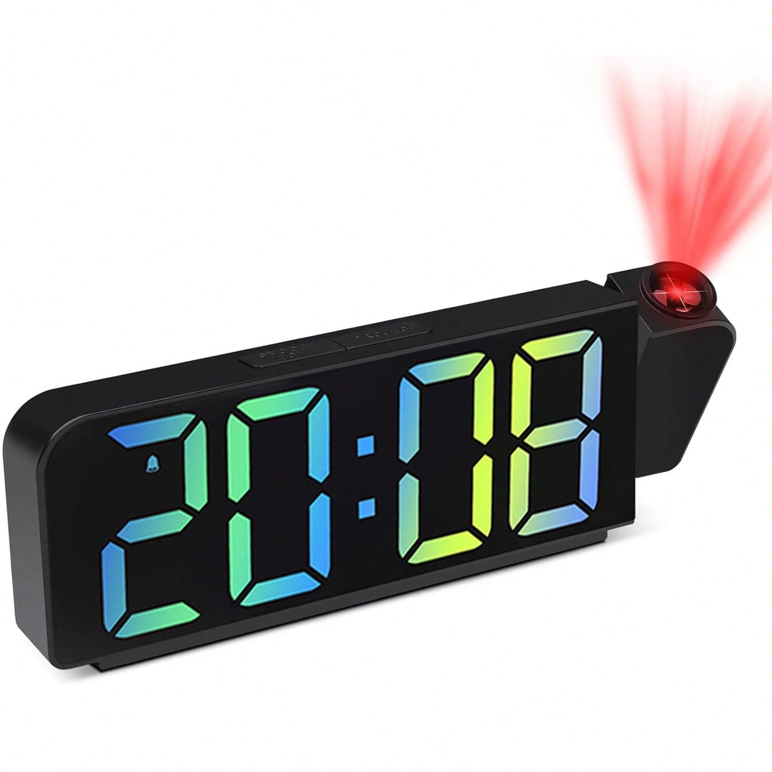 Horloge de projection réveil de chevet 7,9 pouces LED horloges numériques avec affichage numérique coloré, projecteur rotatif à 180°,