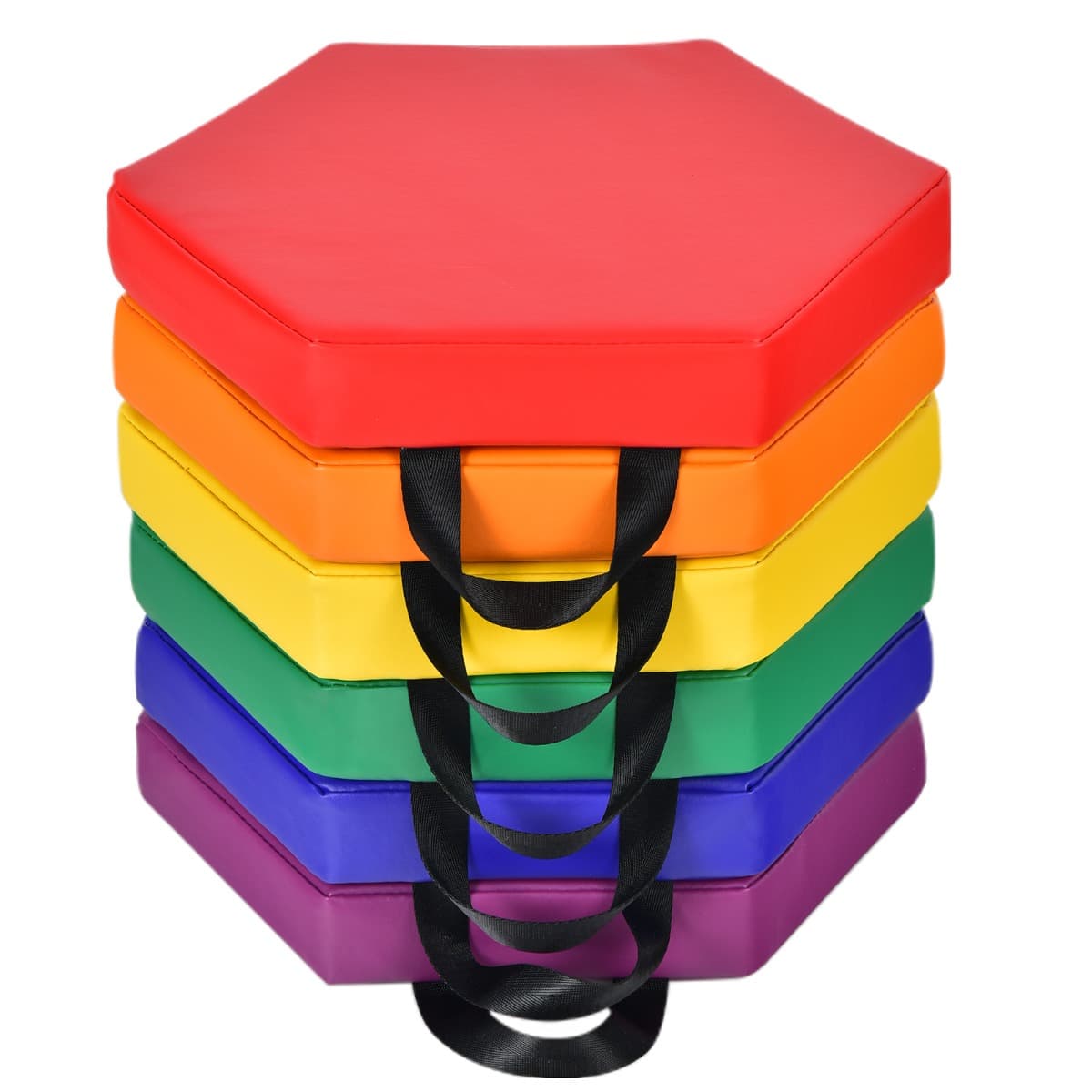 CostwayLot de 6 Coussins de Sol pour Enfants Coussins d’Assise Hexagonaux avec Poignées 38 x 34 x 5 cm