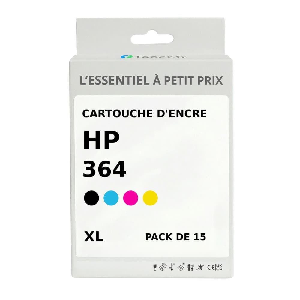 Pack de 15 cartouches d'encre compatibles HP 364 XL Noir et couleurs